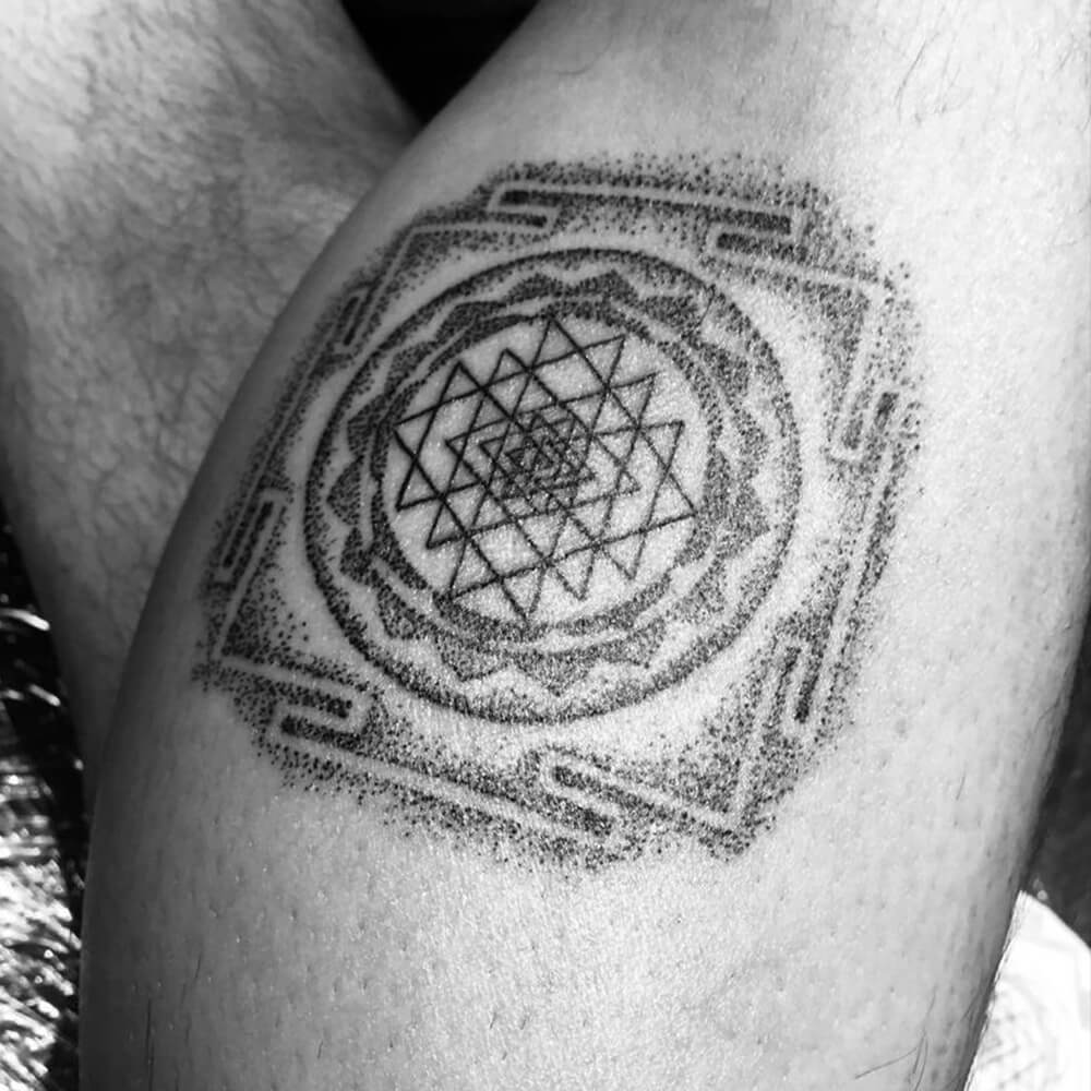 Maha Mrityunjaya Mantra Tattoo with Om on Back - Black Poison Tattoos